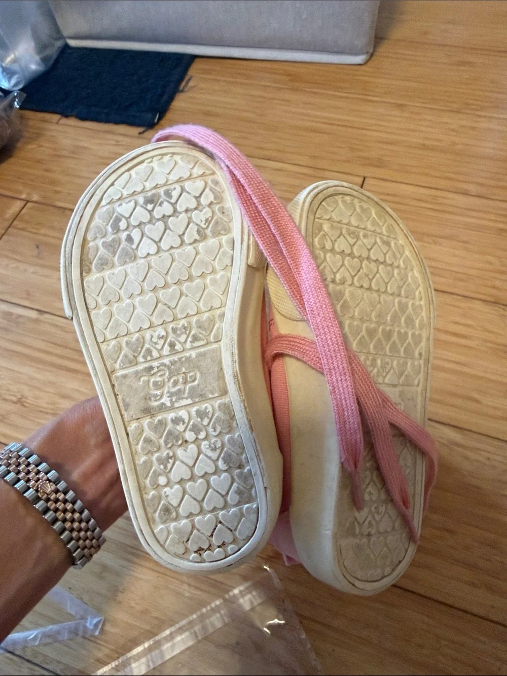 GAP Kids Pink Canvas High-Top Sneakers with Polka Dot Lining